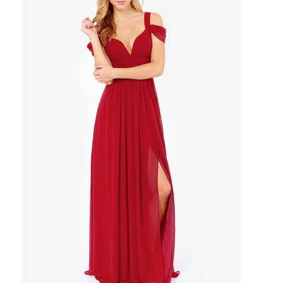 Red carpet off the shoulder long maxi evening dress - Thumbnail 4