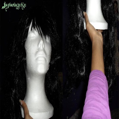 Long black silky wig - Thumbnail 5
