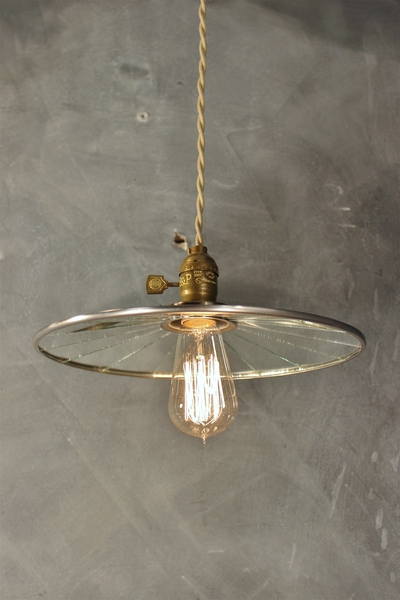 Industrial Pendant Lamp w/ Flat Mirror Reflector Shade (Steel) - Vintage Factory Light