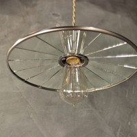 Industrial Pendant Lamp w/ Flat Mirror Reflector Shade (Steel) - Vintage Factory Light - Thumbnail 1