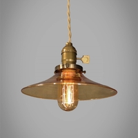 Amber Glass Industrial Pendant Lamp - Vintage Factory Light - Thumbnail 1