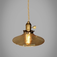 Amber Glass Industrial Pendant Lamp - Vintage Factory Light - Thumbnail 2