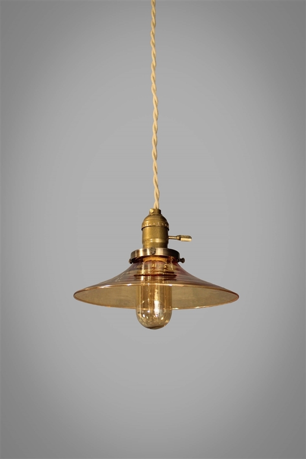 Amber Glass Industrial Pendant Lamp - Vintage Factory Light