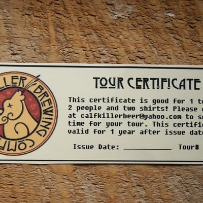 Calfkiller brewing company tour certificate 