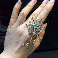 RING F Elsa Costume Snow Queen Anime Cosplay ring for frozen dress silver blue snowflake - Thumbnail 1
