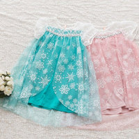 mat2 white snow Frozen Inspired Elsa green mesh fabric with white snowflake printing 138CM Wide - Thumbnail 2