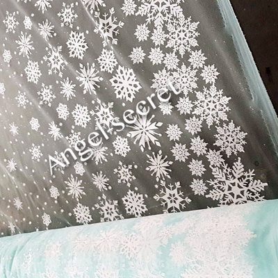 Mat2 white snow frozen inspired elsa green mesh fabric with white snowflake printing 138cm wide - Thumbnail 3
