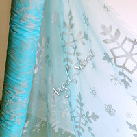 MAT2 SILVER BIG Snowflake Print blue Organza Fabric Frozen Elsa Cape dress meter 150cm Wide - Thumbnail 2