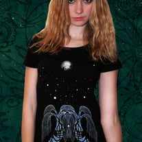 Blue Moon Dream Shaman black T-shirt with crystals Small