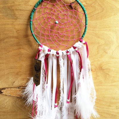 Wanderlust dream catcher (teal/pink) 6.5"