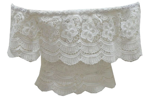 Flounced lace boat neck top Off-shoulder