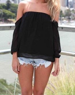 White Off the Shoulder Hollow Chiffon Blouse