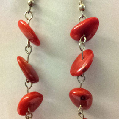 Natural red coral dangle fashionable silver color beautiful adorable earring