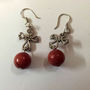 Natural RED CORAL Dangle with Silver Metal Cross Fashionable Adorable EARRING - Thumbnail 1