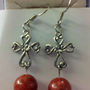 Natural RED CORAL Dangle with Silver Metal Cross Fashionable Adorable EARRING - Thumbnail 2
