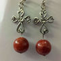 Natural RED CORAL Dangle with Silver Metal Cross Fashionable Adorable EARRING - Thumbnail 3
