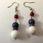 Natural RED CORAL Dangle with White & Blue Bead Fashionable Adorable EARRING - Thumbnail 3