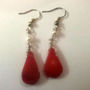 Natural RED CORAL Dangle with White Pearl Bead Fashionable Adorable EARRING - Thumbnail 1