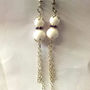 Natural WHITE SHELL BEAD Dangle Fashionable Silver Color Metal Adorable EARRING - Thumbnail 2