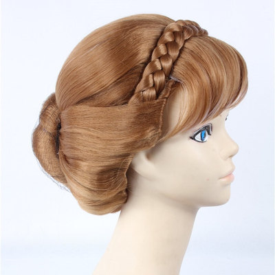 Wg32 movie frozen anna coronation custom wig cosplay costume snow queen anime brown hair 