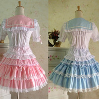  {Set}Lolita Sailor Collar School Unifrom TUTU Top and Skirt Suit Free Ship SP141014 - Thumbnail 1