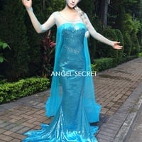 MAT18 Frozen Inspired Elsa 3mm Sequins Fabric 150CM Wide little stretch blue - Thumbnail 3