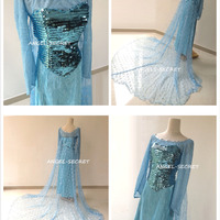 MAT4 Frozen Inspired Elsa silver blue viscose Fabric 110CM Wide spandex - Thumbnail 4