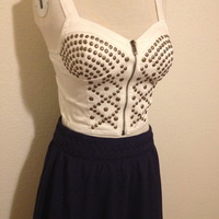 Ivory studded cropped bustier - Thumbnail 1