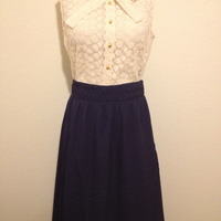 Long Navy Braided Skirt - Thumbnail 2
