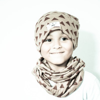 Mocha Triangles Beanie Hat & Infinity Scarf New - Thumbnail 1