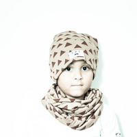 Mocha Triangles Beanie Hat & Infinity Scarf New - Thumbnail 2