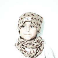 Mocha Triangles Beanie Hat & Infinity Scarf New - Thumbnail 3