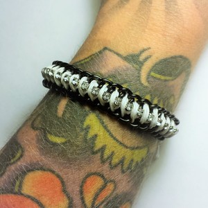 Double black chain rhinestone braided bracelet / black chains and white cord / arm candy / fashionista / fashionable bracelet / stacking bracelet - Thumbnail 1