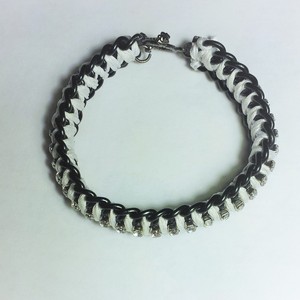 Double black chain rhinestone braided bracelet / black chains and white cord / arm candy / fashionista / fashionable bracelet / stacking bracelet - Thumbnail 3