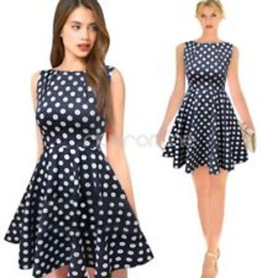Vintage navy white polka dots swing mini dress 