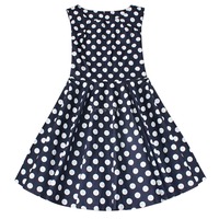 Vintage Navy White Polka Dots Swing Mini Dress  - Thumbnail 1