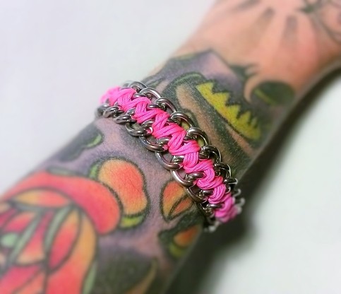 Double chain braided wrap bracelet / chain and pink cord / arm candy / fashionista bracelet / fashionable bracelet / stacking bracelet / bff