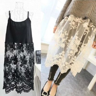 Ud1 women under skirt dress full slip lingerie black white lace organza legging