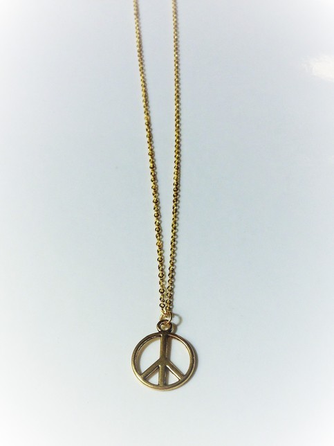 Peace sign necklace / 16k gold plated cable chain necklace / other lengths available / boho / hippie necklace