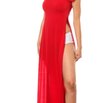 Women's high slit skirt-red