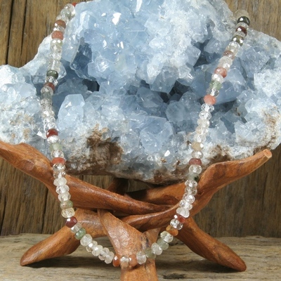 Faceted mixed quartz rondelle necklace