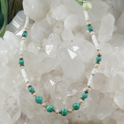 Amazonite, howlite, hematite and riverstone necklace