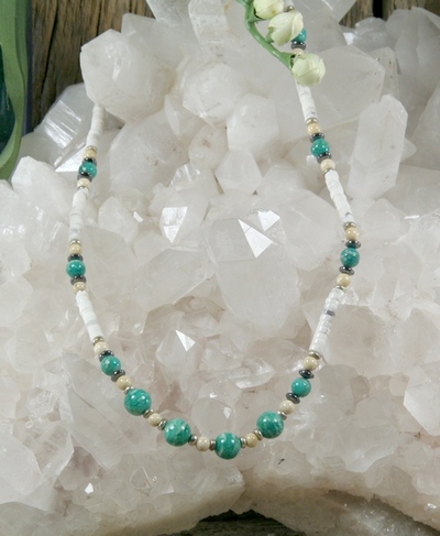 Amazonite, Howlite, Hematite and Riverstone Necklace