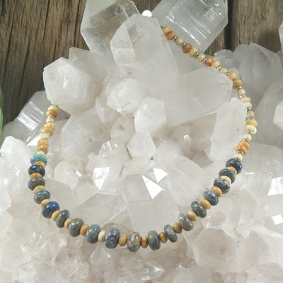 Azurite with malachite, yellow jasper and riverstone necklace