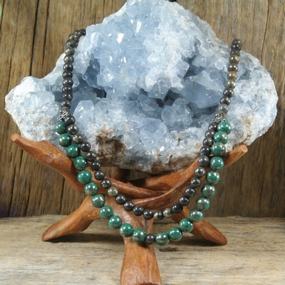 Malachite with pyrite and pyrite necklace