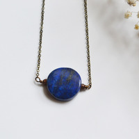 Lapis Stone Necklace, Single Stone Pendant, Navy Blue Jewelry, Minimal Necklace - Thumbnail 3
