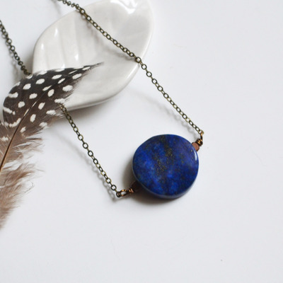 Lapis stone necklace, single stone pendant, navy blue jewelry, minimal necklace - Thumbnail 5