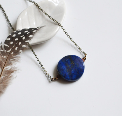 Lapis Stone Necklace, Single Stone Pendant, Navy Blue Jewelry, Minimal Necklace