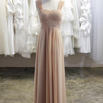 Straps champagne modest floor length bridesmaid dress - Thumbnail 5