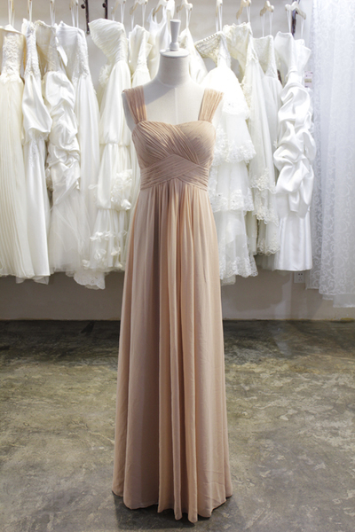 Straps Champagne Modest Floor length Bridesmaid Dress